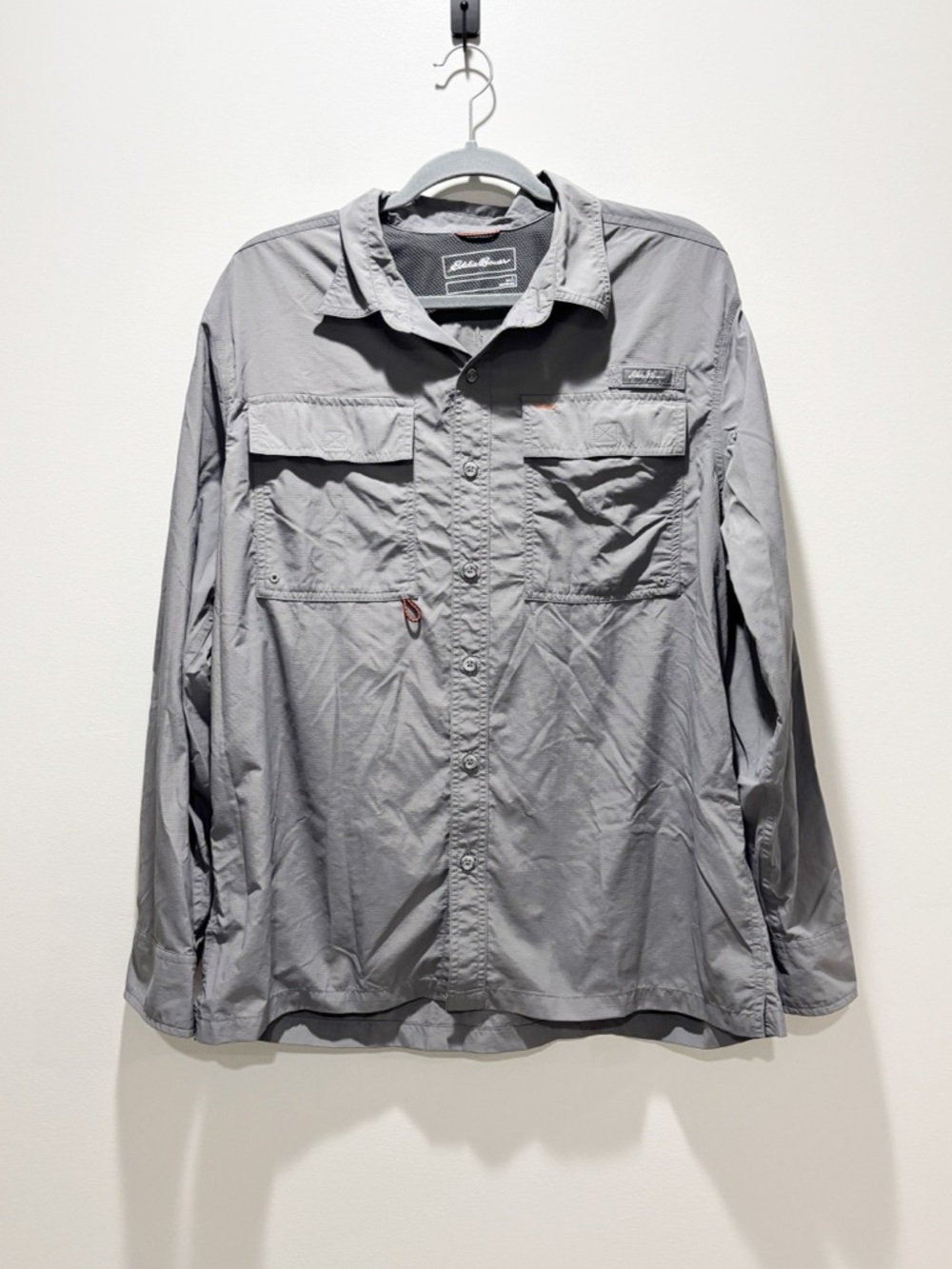 Eddie Bauer Gray Long-Sleeve Button Front Outdoor Fishing Camping Shirt Size L